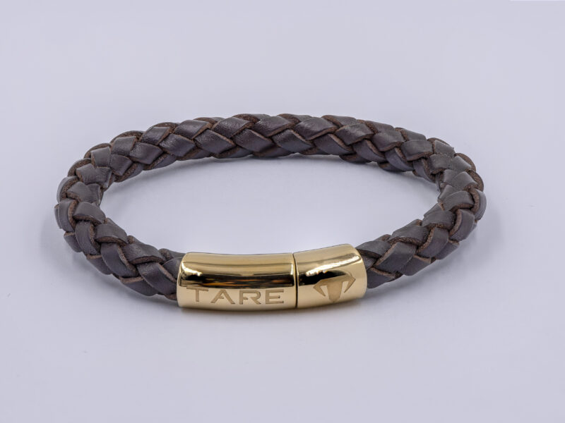 Genuine leather cord bracelet with PVD gold magnetic clasp and surgical-grade stainless steel hardware